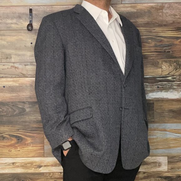 Burberry London Wool Cashmere Gray Striped Blazer Sport Jacket Size 52XLG